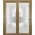 thumbnail image 1 of Sliding Closet Bypass Doors with Hardware | Planum 2102 Honey Ash with Frosted Glass | Sturdy Rails Moldings Trims Hardware Set | Modern Wood Solid Bedroom Wardrobe Doors -36" x 96" (2* 18x96), 1 of 6
