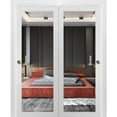 thumbnail image 1 of Sliding Closet Bypass Doors | Lucia 1299 White Silk with Mirror | Sturdy Rails Moldings Trims Hardware Set | Wood Solid Bedroom Wardrobe Doors-48" x 84" (2* 24x84)-Mirror, 1 of 6
