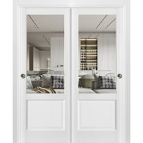 Sliding Closet Bypass Doors | Lucia 1533 White Silk with Clear Glass | Sturdy Rails Moldings Trims Hardware Set | Wood Solid Bedroom Wardrobe Doors -36" x 84" (2* 18x84)-Clear Glass