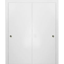 Sliding Closet Bypass Doors | Planum 0010 White Silk | Sturdy Top Mount Rails Moldings Trims Hardware Set | Wood Solid Bedroom Wardrobe Doors-36" x 84" (2* 18x84)