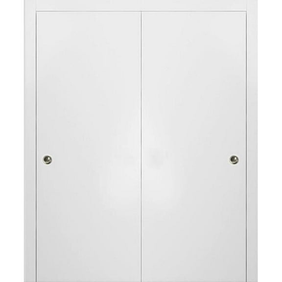 Sliding Closet Bypass Doors | Planum 0010 White Silk | Sturdy Top Mount Rails Moldings Trims Hardware Set | Wood Solid Bedroom Wardrobe Doors-36" x 84" (2* 18x84)