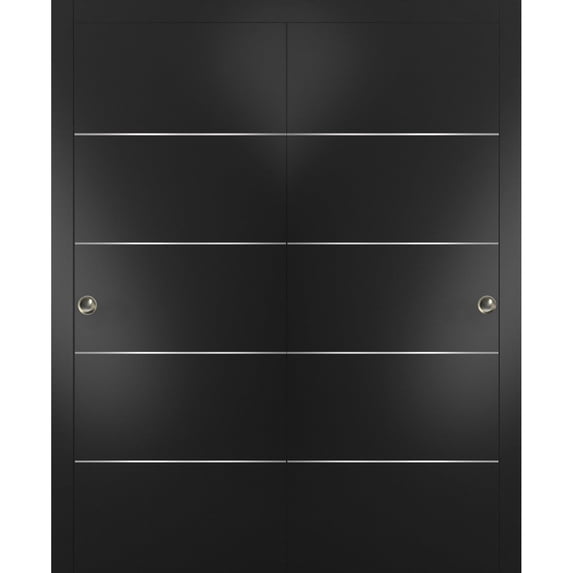 Sliding Closet Bypass Doors | Planum 0020 Matte Black | Sturdy Rails Moldings Trims Hardware Set | Wood Solid Bedroom Wardrobe Doors -36" x 96" (2* 18x96)