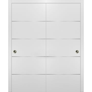 Sliding Closet Bypass Doors | Planum 0020 White Silk | Sturdy Rails Moldings Trims Hardware Set | Wood Solid Bedroom Wardrobe Doors-36" x 84" (2* 18x84)