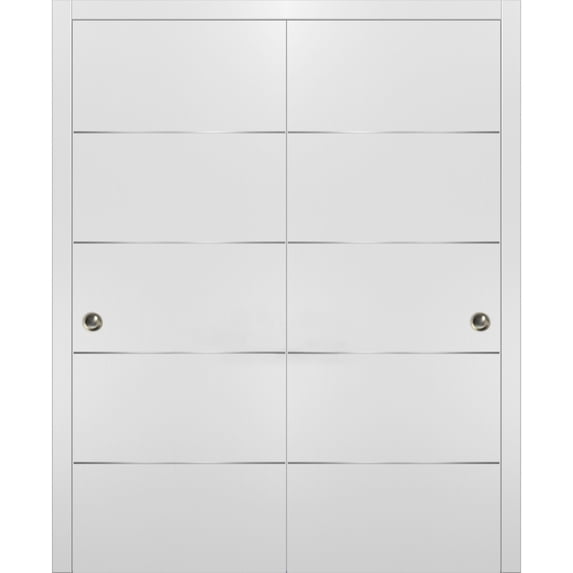 Sliding Closet Bypass Doors | Planum 0020 White Silk | Sturdy Rails Moldings Trims Hardware Set | Wood Solid Bedroom Wardrobe Doors-60" x 80" (2* 30x80)