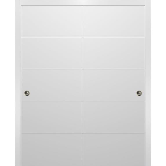 Sliding Closet Bypass Doors | Planum 0770 Painted White Matte | Sturdy Rails Moldings Trims Hardware Set | Wood Solid Bedroom Wardrobe Doors-64" x 96" (2* 32x96)