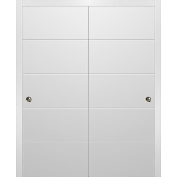 Sliding Closet Bypass Doors | Planum 0770 Painted White Matte | Sturdy Rails Moldings Trims Hardware Set | Wood Solid Bedroom Wardrobe Doors-72" x 80" (2* 36x80)