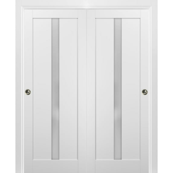 Sliding Closet Bypass Doors | Quadro 4112 White Silk with Frosted Opaque Glass | Sample of Color