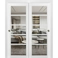 thumbnail image 1 of Sliding Closet Bypass Doors | Quadro 4522 White Silk with Clear Glass | Sturdy Rails Moldings Trims Hardware Set | Wood Solid Bedroom Wardrobe Doors -60" x 84" (2* 30x84)-Clear Glass, 1 of 6