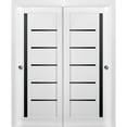 thumbnail image 1 of Sliding Closet Bypass Doors | Quadro 4588 White Silk with Black Glass | Sturdy Rails Moldings Trims Hardware Set | Wood Solid Bedroom Wardrobe Doors -56" x 96" (2* 28x96)-Black Glass, 1 of 6