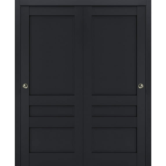 Sliding Closet Bypass Doors | Veregio 7411 Antracite| Sturdy Rails Moldings Trims Hardware Set | Wood Solid Bedroom Wardrobe Doors -64" x 96" (2* 32x96)