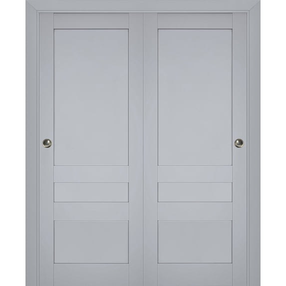 Sliding Closet Bypass Doors | Veregio 7411 Matte Grey | Sturdy Rails Moldings Trims Hardware Set | Wood Solid Bedroom Wardrobe Doors -84" x 80" (2* 42x80)