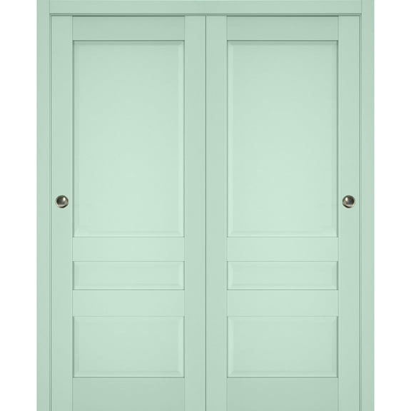 Sliding Closet Bypass Doors | Veregio 7411 Oliva| Sturdy Rails Moldings Trims Hardware Set | Wood Solid Bedroom Wardrobe Doors -36" x 84" (2* 18x84)