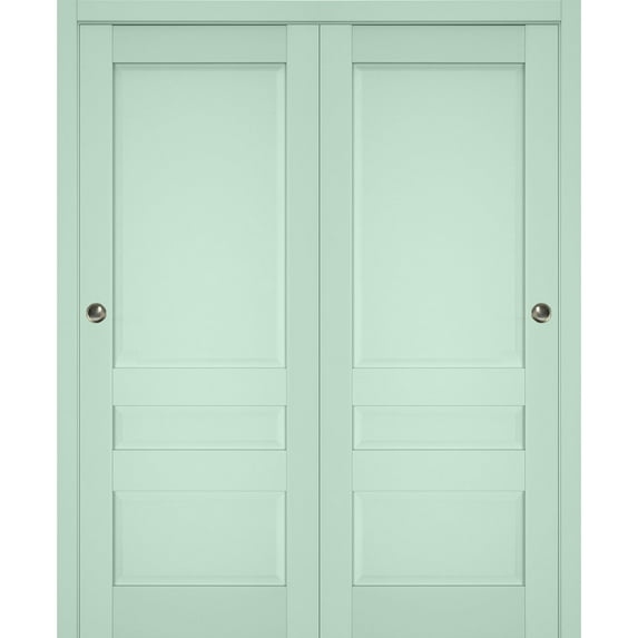Sliding Closet Bypass Doors | Veregio 7411 Oliva| Sturdy Rails Moldings Trims Hardware Set | Wood Solid Bedroom Wardrobe Doors -60" x 84" (2* 30x84)