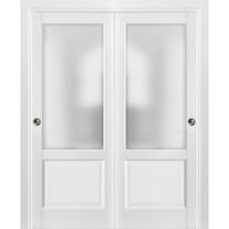 Sliding Closet Bypass Doors with hardware | Lucia 22 White Silk with Frosted Opaque Glass | Kitchen Lite Wooden Solid Bedroom Wardrobe Doors -36" x 84" (2* 18x84)-Frosted Glass