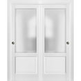 thumbnail image 1 of Sliding Closet Bypass Doors with hardware | Lucia 22 White Silk with Frosted Opaque Glass | Kitchen Lite Wooden Solid Bedroom Wardrobe Doors -84" x 80" (2* 42x80)-Frosted Glass, 1 of 6