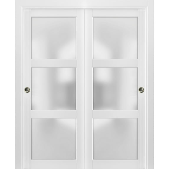 Sliding Closet Bypass Doors with hardware | Lucia 2552 with Opaque Frosted Glass | Kitchen Lite Wooden Solid Bedroom Wardrobe Doors -72" x 96" (2* 36x96)-Frosted Glass