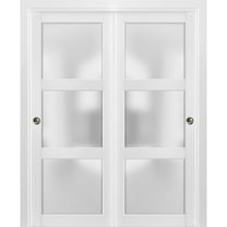Sliding Closet Bypass Doors with hardware | Lucia 2552 with Opaque Frosted Glass | Kitchen Lite Wooden Solid Bedroom Wardrobe Doors -36" x 84" (2* 18x84)-Frosted Glass