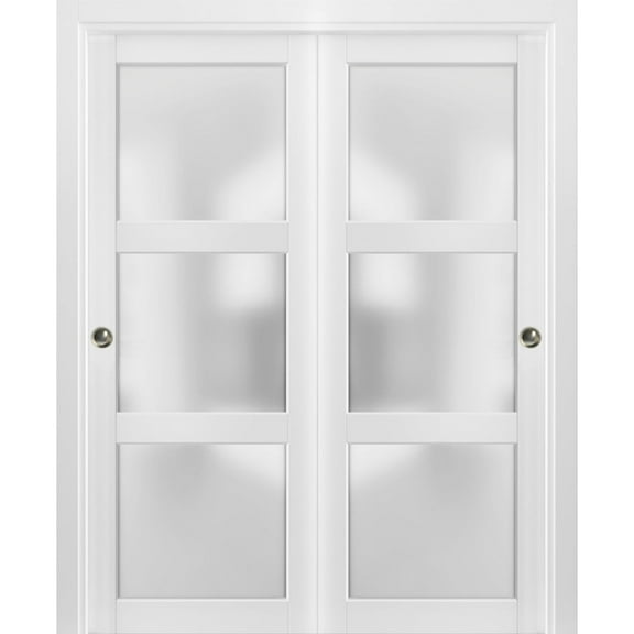 Sliding Closet Bypass Doors with hardware | Lucia 2552 with Opaque Frosted Glass | Kitchen Lite Wooden Solid Bedroom Wardrobe Doors -36" x 84" (2* 18x84)-Frosted Glass