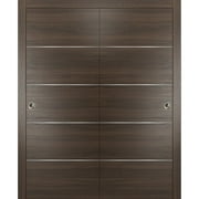 Sliding Closet Bypass Doors with hardware | Planum 0020 Chocolate Ash | Sturdy Rails Moldings Trims Hardware Set | Modern Wood Solid Bedroom Wardrobe Doors-36" x 84" (2* 18x84)