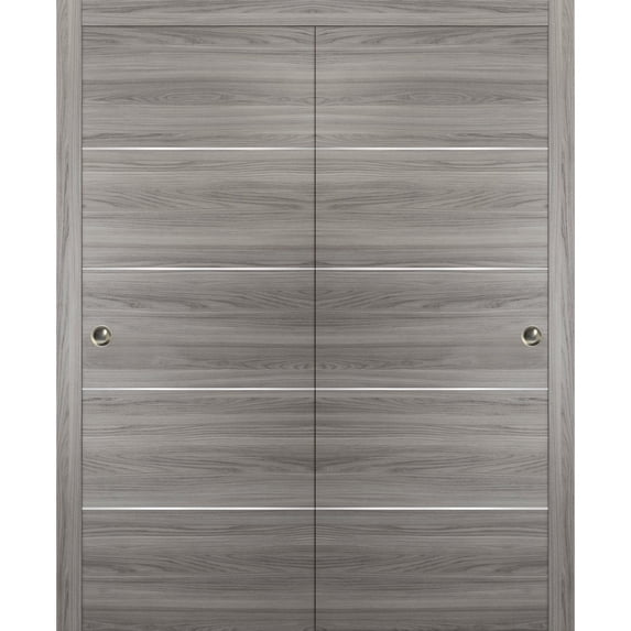 Sliding Closet Bypass Doors with hardware | Planum 0020 Ginger Ash | Sturdy Rails Moldings Trims Hardware Set | Modern Wood Solid Bedroom Wardrobe Doors-64" x 80" (2* 32x80)
