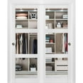thumbnail image 1 of Sliding Closet Clear Glass 3 Lites Bypass Doors 36 x 80 inches | Lucia 2555 Matte White | Sturdy Top Mount Rails Moldings Trims Hardware Set | Wood Solid Bedroom Wardrobe Doors, 1 of 6