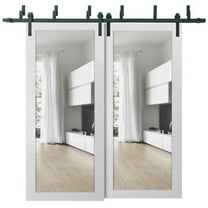 Sliding Closet Clear Glass Barn Bypass Doors | Lucia 2166 White Silk | Sturdy 6.6ft Rails Hardware Set | Wood Solid Bedroom Wardrobe Doors -36" x 96" (2* 18x96)-Clear Glass