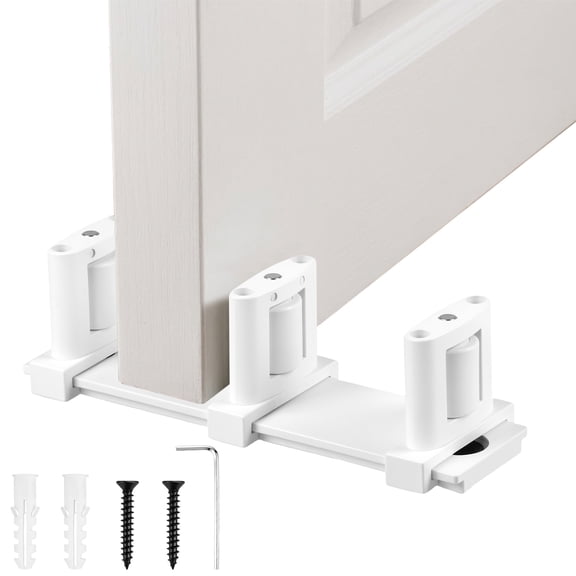 Sliding Closet Door Floor Guide Adjustable Width 3 Roller Design Easy Install White ABS or Black Aluminium Alloy