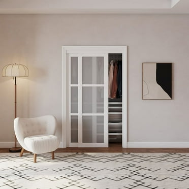 Sliding Closet Doors 48" x 80" 3-Lite Frosted Glass Door with Hardware Kit, MDF Slab Assemble Required