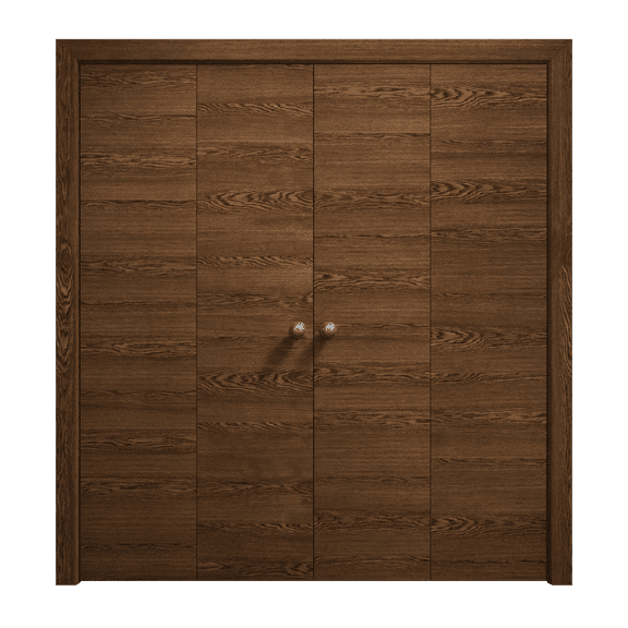 Sliding Closet Double Bi-fold Doors 72 x 80 inches | Ego 5000 Cognac Oak | Sturdy Tracks Moldings Trims Hardware Set | Wood Solid Bedroom Wardrobe Doors