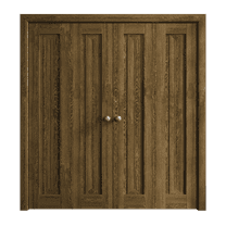 Sliding Closet Double Bi-fold Doors 72 x 80 inches | Ego 5006 Marble Oak | Sturdy Tracks Moldings Trims Hardware Set | Wood Solid Bedroom Wardrobe Doors