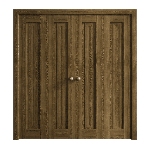 Sliding Closet Double Bi-fold Doors 72 x 80 inches | Ego 5006 Marble Oak | Sturdy Tracks Moldings Trims Hardware Set | Wood Solid Bedroom Wardrobe Doors