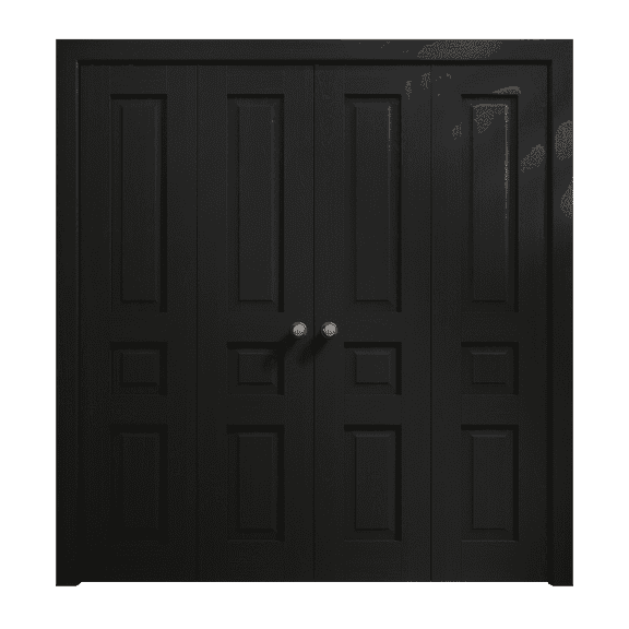 Sliding Closet Double Bi-fold Doors 72 x 80 inches | Ego 5012 Painted Black Oak | Sturdy Tracks Moldings Trims Hardware Set | Wood Solid Bedroom Wardrobe Doors