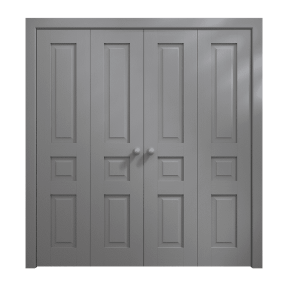 Sliding Closet Double Bi-fold Doors 72 x 80 inches | Ego 5012 Painted Grey Oak | Sturdy Tracks Moldings Trims Hardware Set | Wood Solid Bedroom Wardrobe Doors