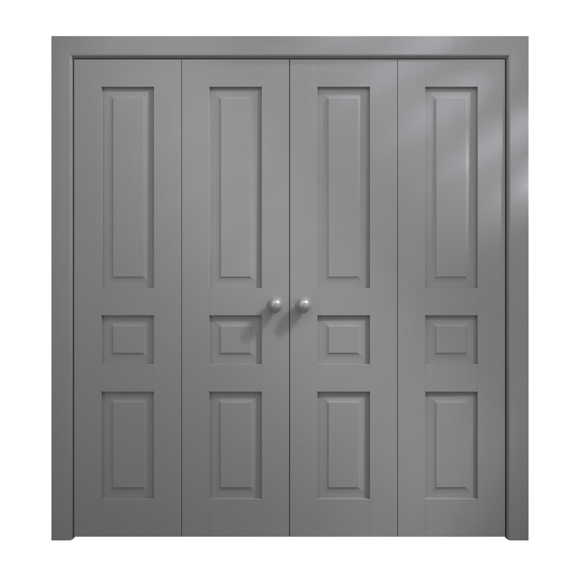 Sliding Closet Double Bi-fold Doors 72 x 80 inches | Ego 5012 Painted Grey Oak | Sturdy Tracks Moldings Trims Hardware Set | Wood Solid Bedroom Wardrobe Doors