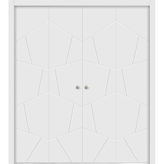 Sliding Closet Double Bi-fold Doors 72 x 80 inches | Planum 0990 Painted White | Sturdy Tracks Moldings Trims Hardware Set | Wood Solid Bedroom Wardrobe Doors