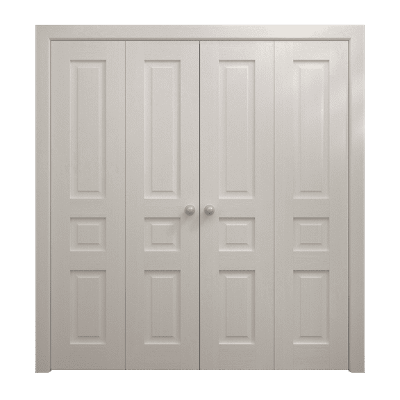 Sliding Closet Double Bi-fold Doors 72 x 84 inches | Ego 5012 Painted White Oak | Sturdy Tracks Moldings Trims Hardware Set | Wood Solid Bedroom Wardrobe Doors