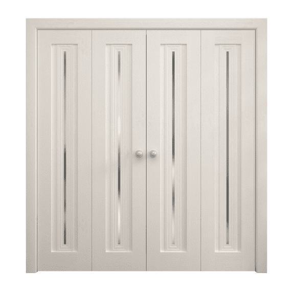Sliding Closet Double Bi-fold Doors 72 x 84 inches | Ego 5014 Painted White Oak | Sturdy Tracks Moldings Trims Hardware Set | Wood Solid Bedroom Wardrobe Doors