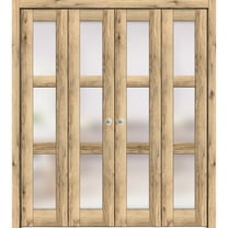 Sliding Closet Double Bi-fold Doors 72 x 84 inches | Lucia 2552 Oak | Sturdy Tracks Moldings Trims Hardware Set | Wood Solid Bedroom Wardrobe Doors
