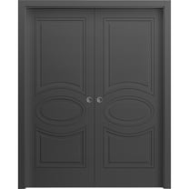 Sliding Closet Double Bi-fold Doors 72 x 84 inches | Mela 7001 Painted Black | Sturdy Tracks Moldings Trims Hardware Set | Wood Solid Bedroom Wardrobe Doors