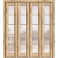 thumbnail image 1 of Sliding Closet Double Bi-fold Doors 72 x 84 inches | Quadro 4002 Oak | Sturdy Tracks Moldings Trims Hardware Set | Wood Solid Bedroom Wardrobe Doors, 1 of 5