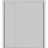 Sliding Closet Double Bi-fold Doors 72 x 96 inches | Planum 0010 Matte Grey | Sturdy Tracks Moldings Trims Hardware Set | Wood Solid Bedroom Wardrobe Doors