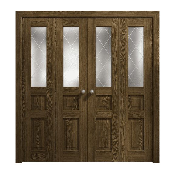 Sliding Closet Double Bi-fold Doors 96 x 80 inches | Ego 5011 Marble Oak | Sturdy Tracks Moldings Trims Hardware Set | Wood Solid Bedroom Wardrobe Doors