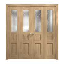 Sliding Closet Double Bi-fold Doors 96 x 80 inches | Ego 5011 Natural Oak | Sturdy Tracks Moldings Trims Hardware Set | Wood Solid Bedroom Wardrobe Doors