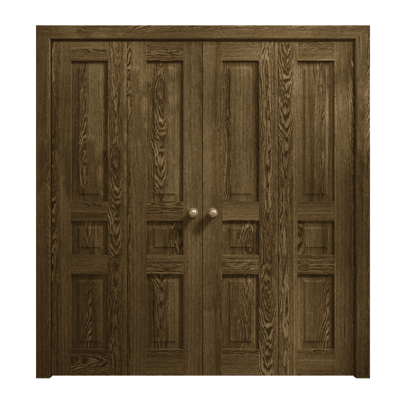 Sliding Closet Double Bi-fold Doors 96 x 80 inches | Ego 5012 Marble Oak | Sturdy Tracks Moldings Trims Hardware Set | Wood Solid Bedroom Wardrobe Doors