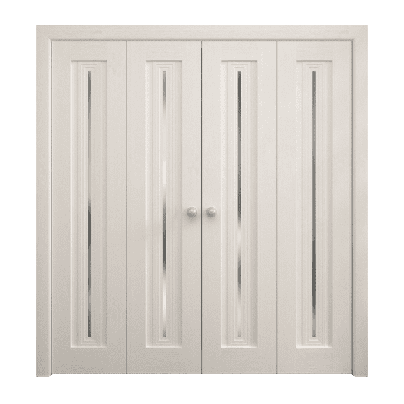 Sliding Closet Double Bi-fold Doors 96 x 80 inches | Ego 5014 Painted White Oak | Sturdy Tracks Moldings Trims Hardware Set | Wood Solid Bedroom Wardrobe Doors