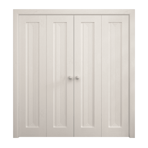 Sliding Closet Double Bi-fold Doors 96 x 84 inches | Ego 5006 Painted White Oak | Sturdy Tracks Moldings Trims Hardware Set | Wood Solid Bedroom Wardrobe Doors