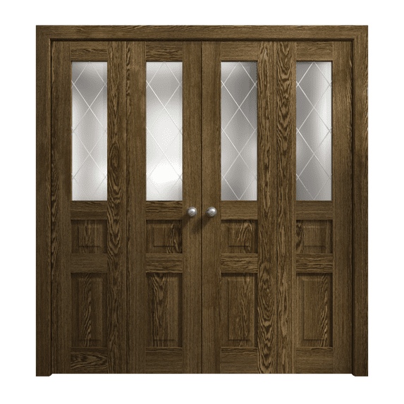 Sliding Closet Double Bi-fold Doors 96 x 84 inches | Ego 5011 Marble Oak | Sturdy Tracks Moldings Trims Hardware Set | Wood Solid Bedroom Wardrobe Doors