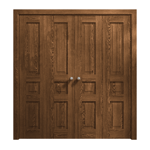 Sliding Closet Double Bi-fold Doors 96 x 84 inches | Ego 5012 Cognac Oak | Sturdy Tracks Moldings Trims Hardware Set | Wood Solid Bedroom Wardrobe Doors