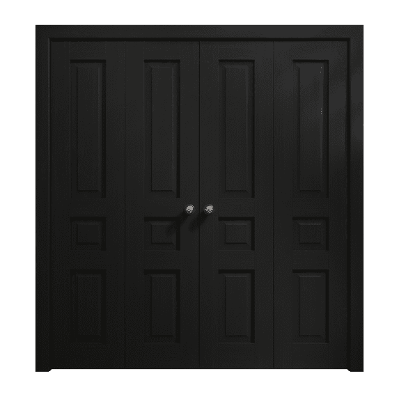 Sliding Closet Double Bi-fold Doors 96 x 84 inches | Ego 5012 Painted Black Oak | Sturdy Tracks Moldings Trims Hardware Set | Wood Solid Bedroom Wardrobe Doors