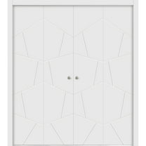 Sliding Closet Double Bi-fold Doors 96 x 84 inches | Planum 0990 Painted White | Sturdy Tracks Moldings Trims Hardware Set | Wood Solid Bedroom Wardrobe Doors